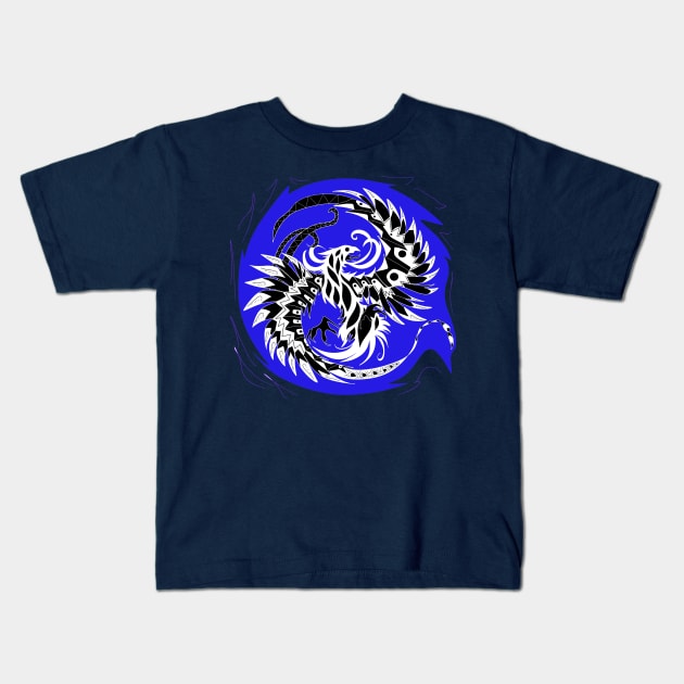 blue dark phoenix Kids T-Shirt by jorge_lebeau